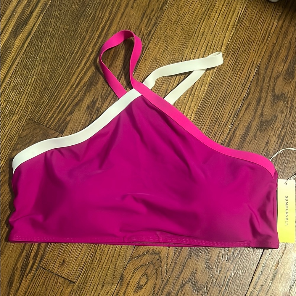 Summersalt Pink and White Asymmetrical Bikini Top